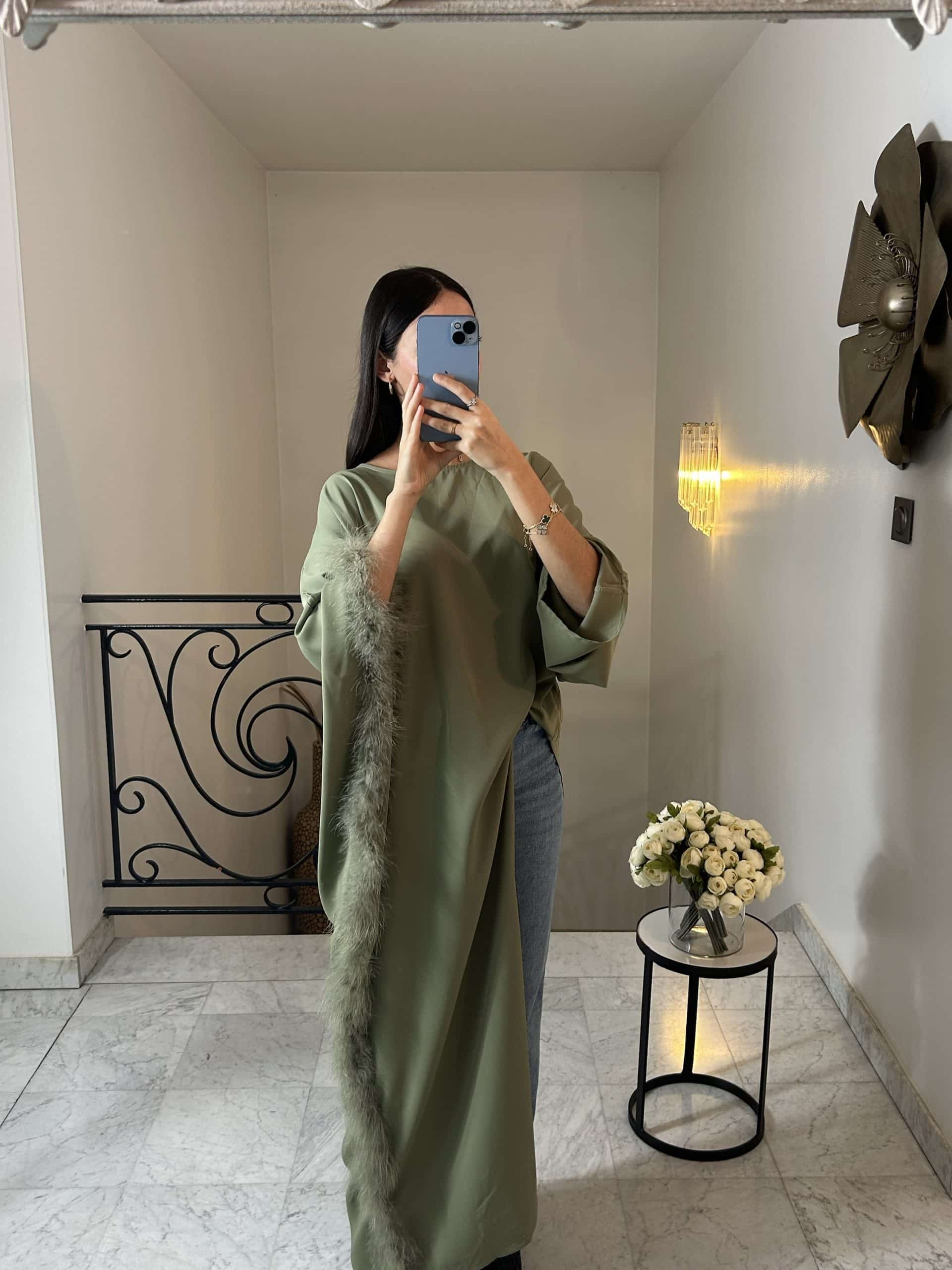 Blouse asymétrique plume [KAKI]