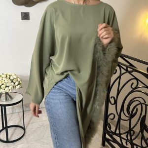 Blouse asymétrique plume [KAKI]