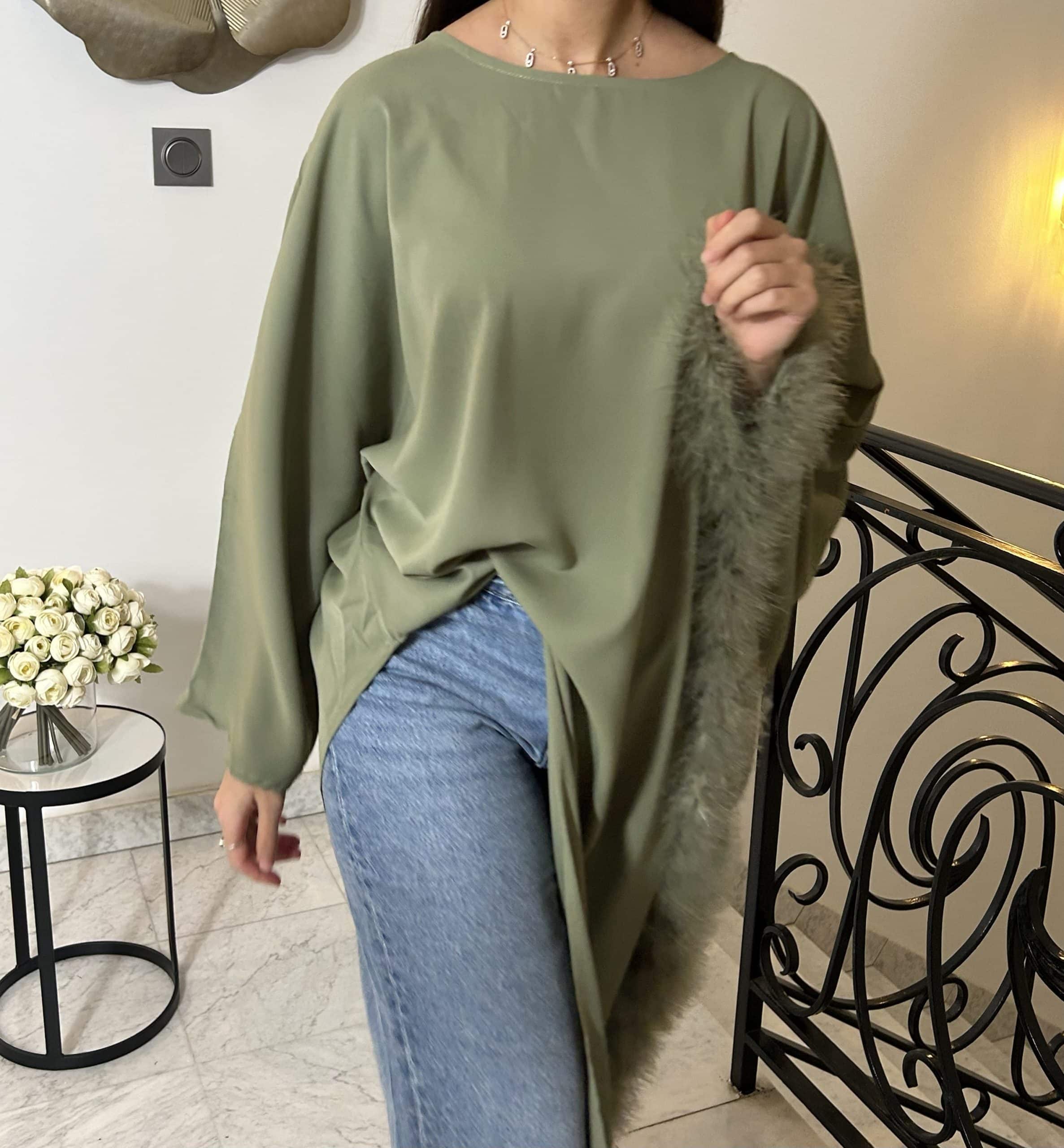 Blouse asymétrique plume [KAKI]