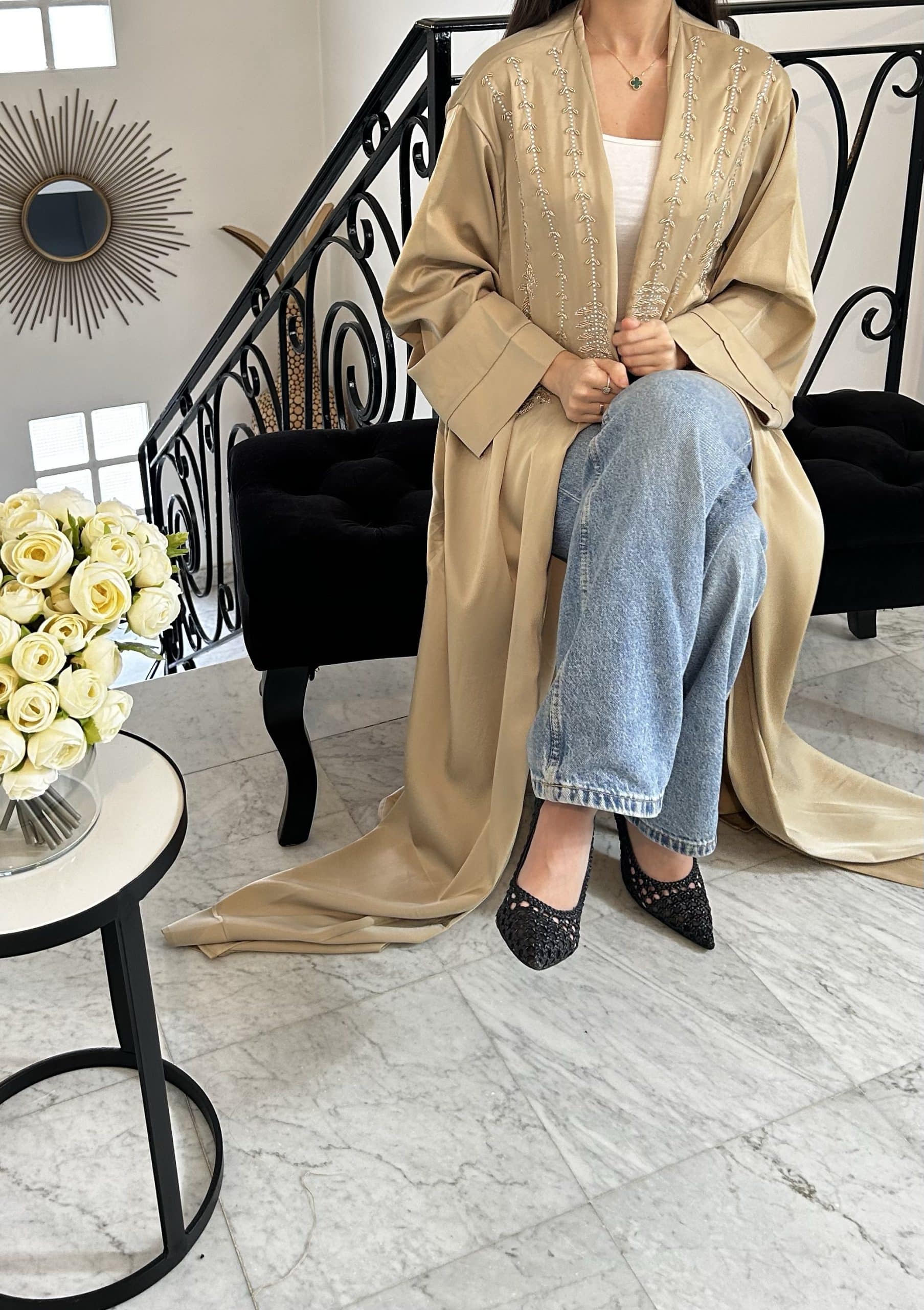 Kimono ou Abaya perlée [BEIGE]