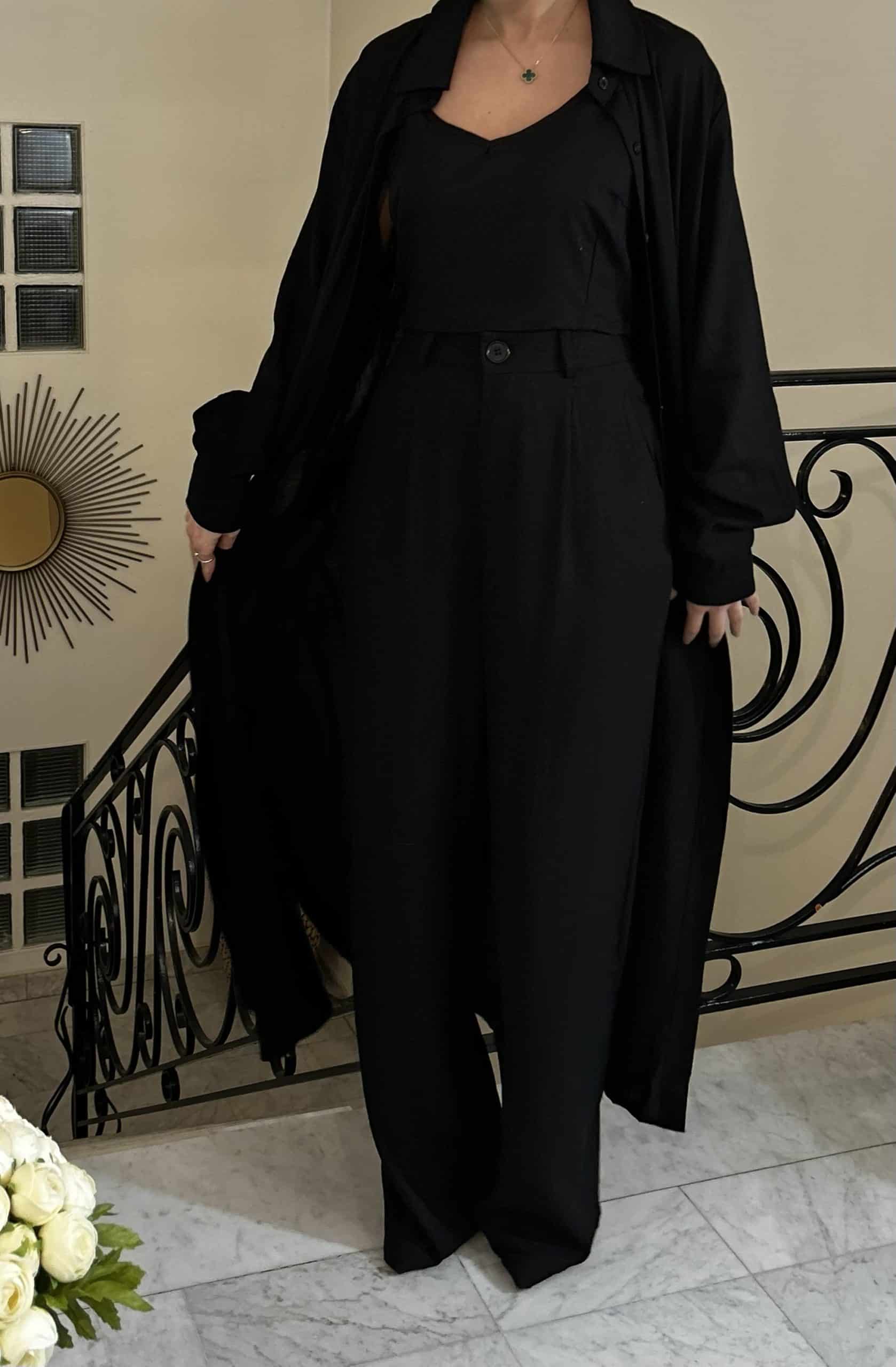 Ensemble 3 pièces en LIN   [NOIR]