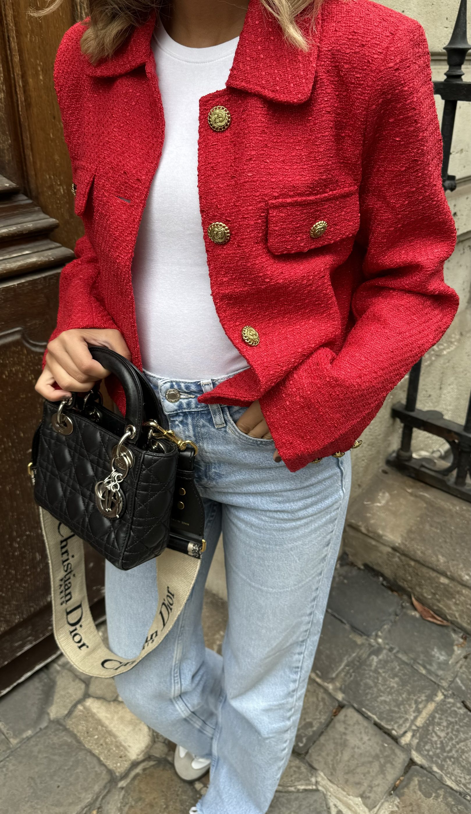 Veste classique en tweed QUALITÉ + [ROUGE]