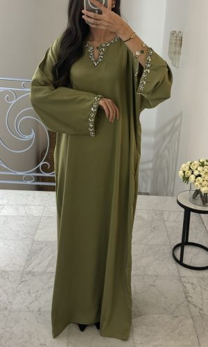 Hand-beaded Abaya [OLIVE] [fr