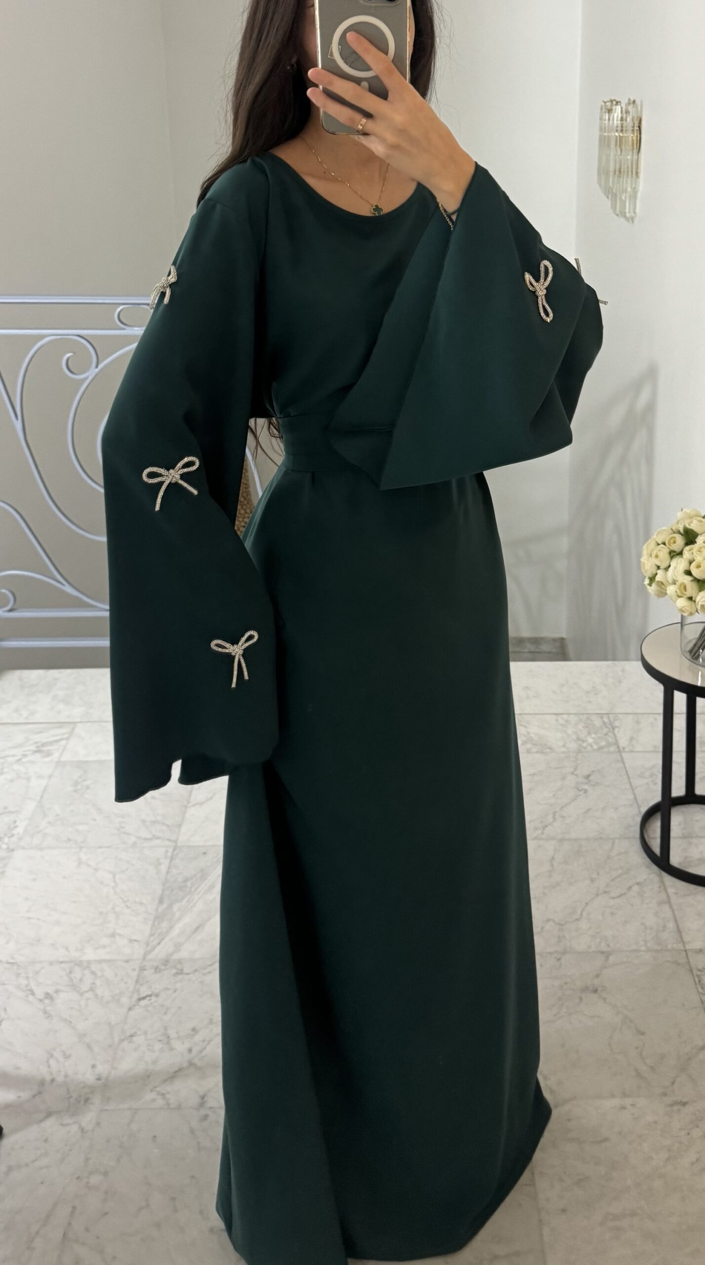 Abaya à noeud argenté [VERT]