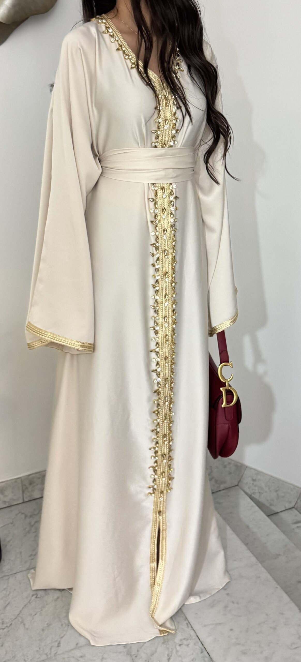 Caftan satin perlé [BEIGE]