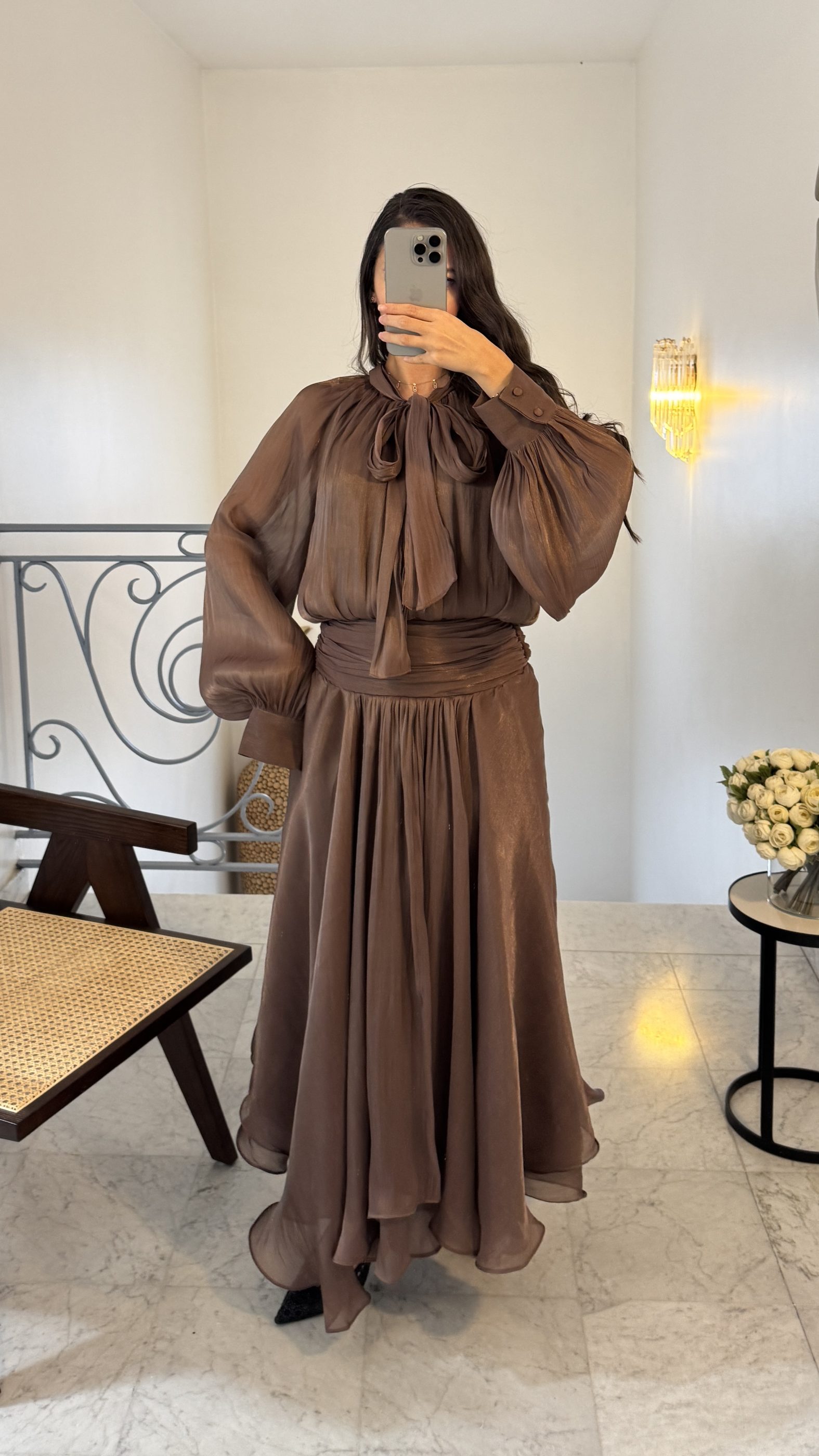 Robe en organza longue [MARRON]