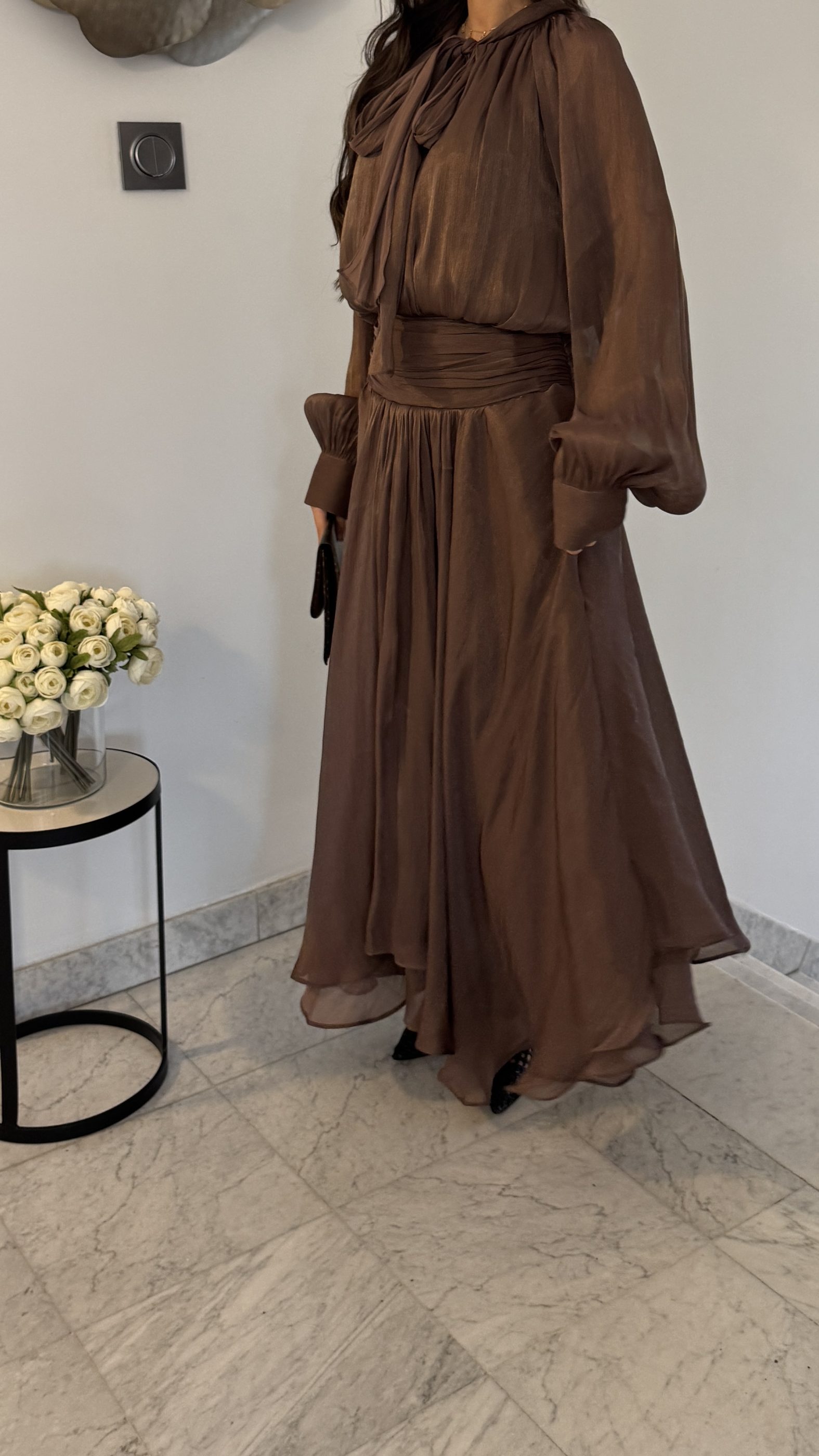 Robe en organza longue [MARRON]