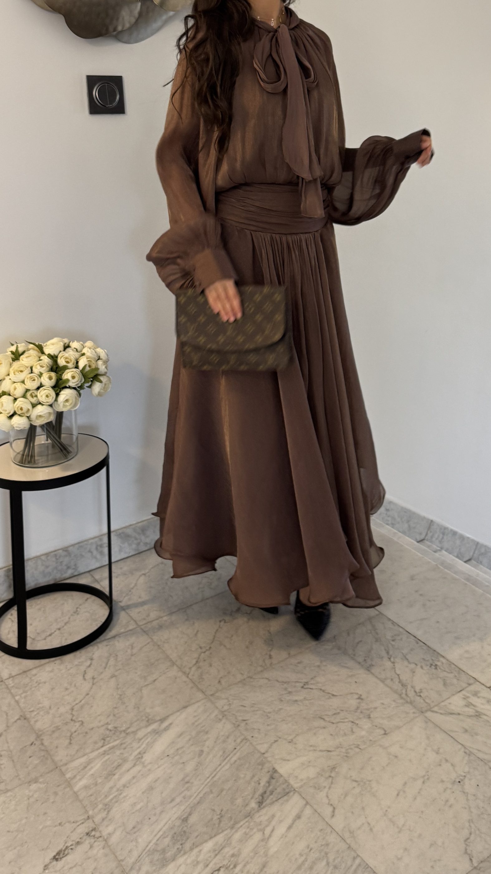 Robe en organza longue [MARRON]