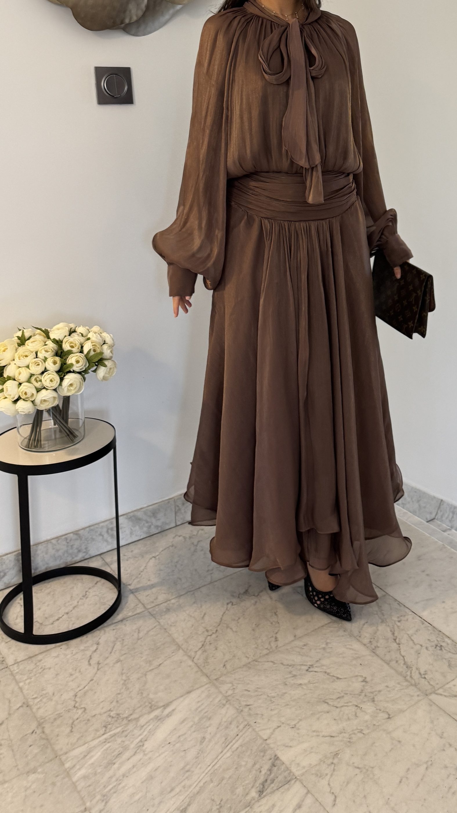 Robe en organza longue [MARRON]