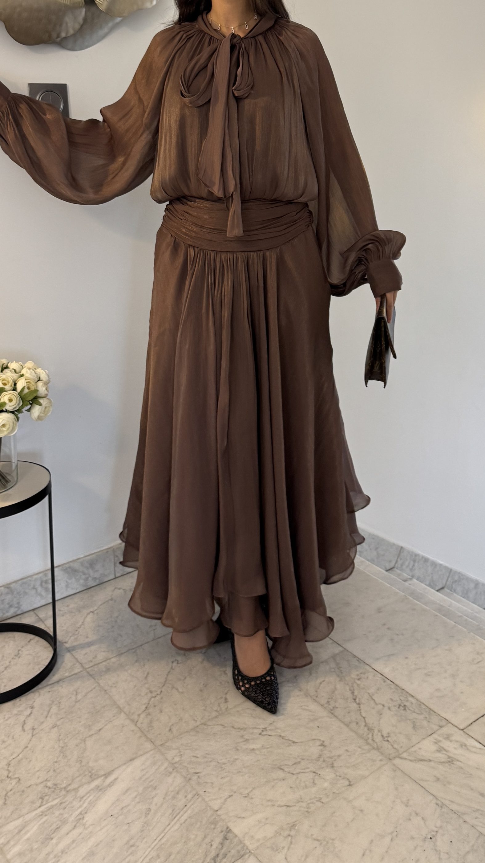 Robe en organza longue [MARRON]