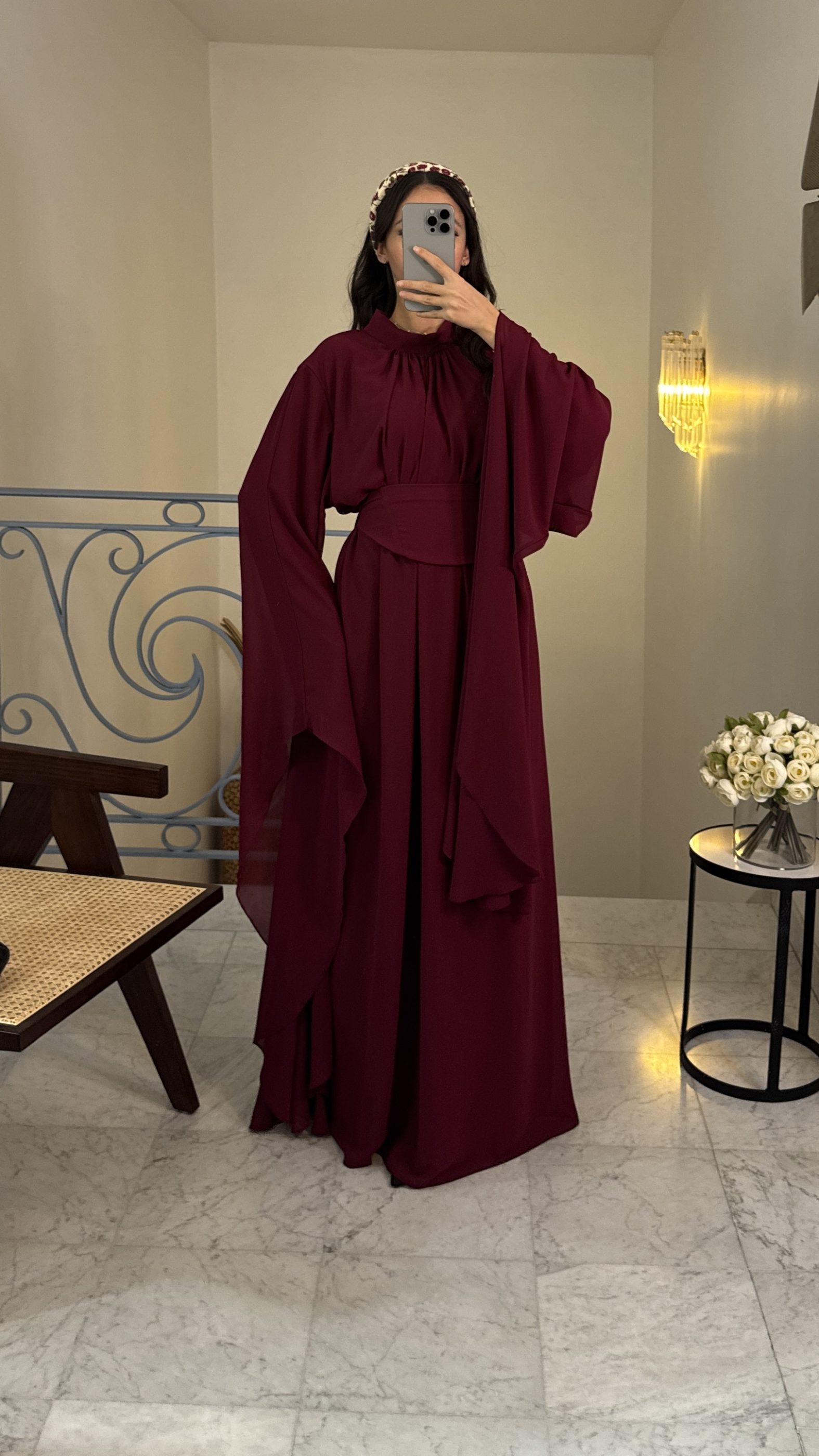 Abaya en ceinture façon corset mousseline [BORDEAUX]