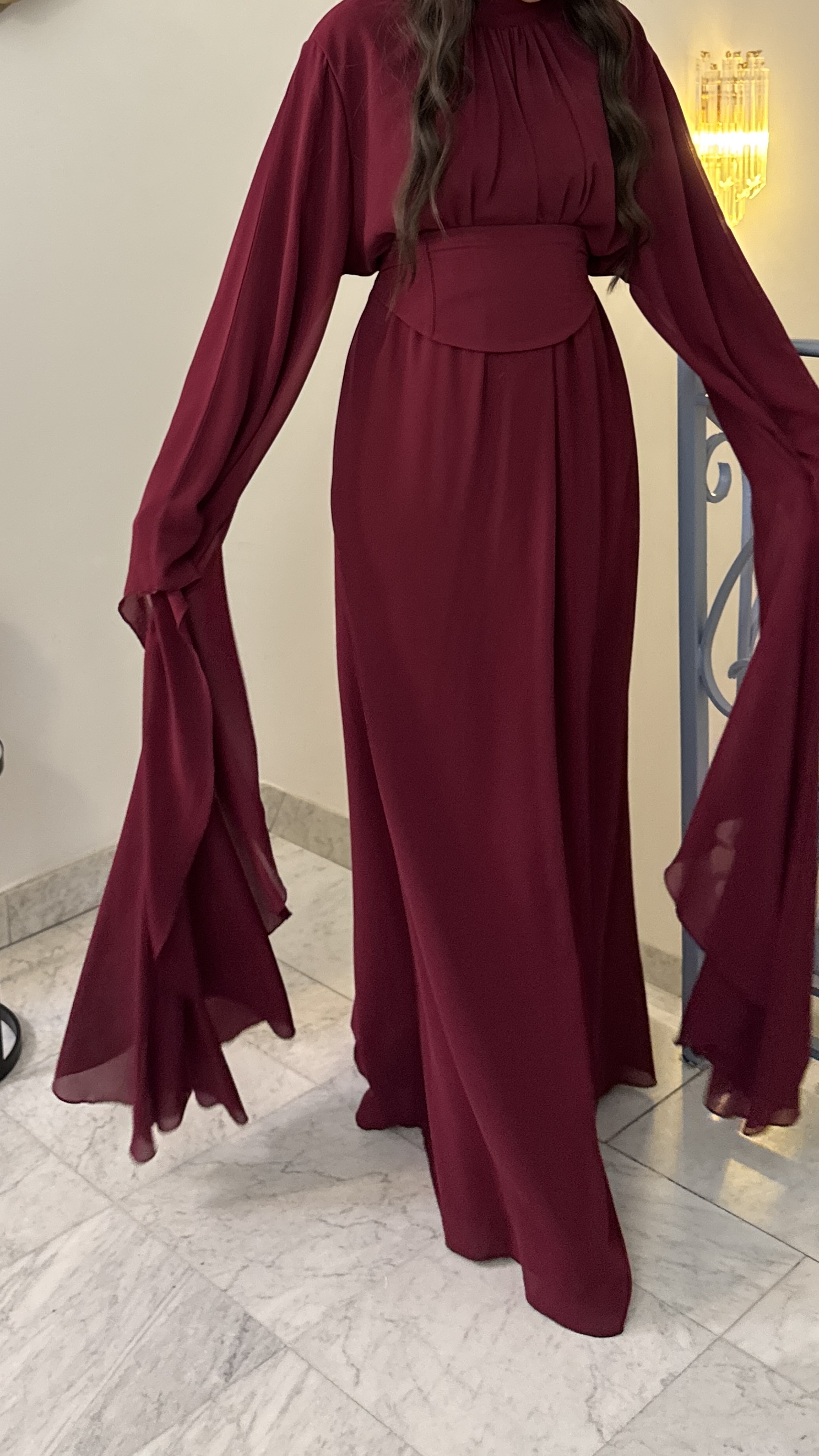Abaya en ceinture façon corset mousseline [BORDEAUX]