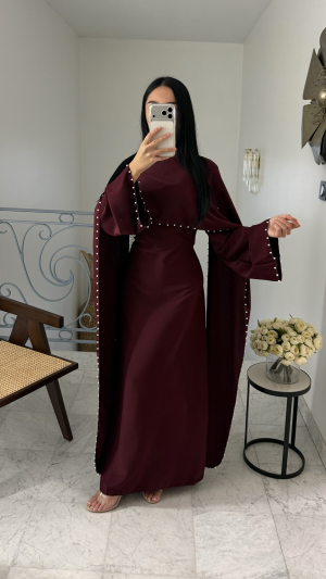 فستان برباطات وغطاء [بوردو]