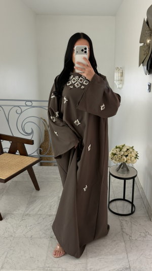 Robe longue perlée [MARRON]