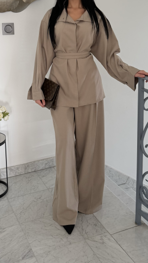 طقم سترة وبنطلون فضفاض  [TAUPE]