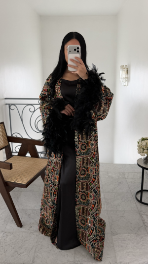 Ensemble kimono saree plumes [NOIR]