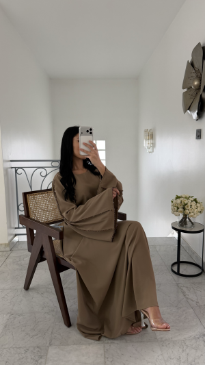 Abaya perlées aux manches [TAUPE]