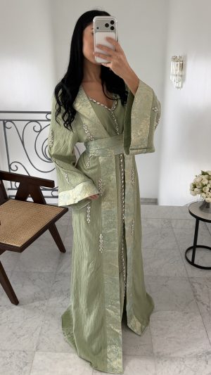 Caftan 2 pièces en brocard [VERT]
