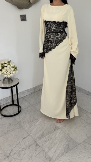 طلب مسبق 10 أيام فستان من الدانتيل [ECRUE]