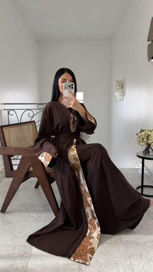 Ensemble kimono détails brocard [MARRON]