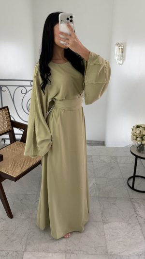 Abaya perlées aux manches [VERT]