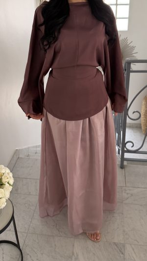 Haut satinée à lacets au dos [PRUNE]