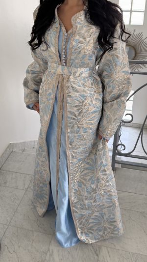 Ensemble style caftan en brocard [BLEU]