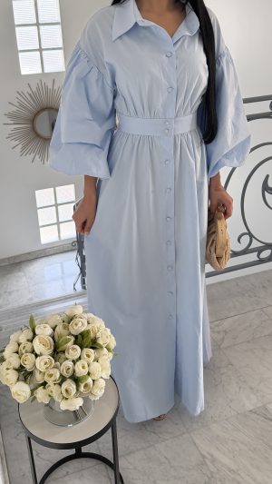 Robe manches mi longues 100% coton [BLEU]