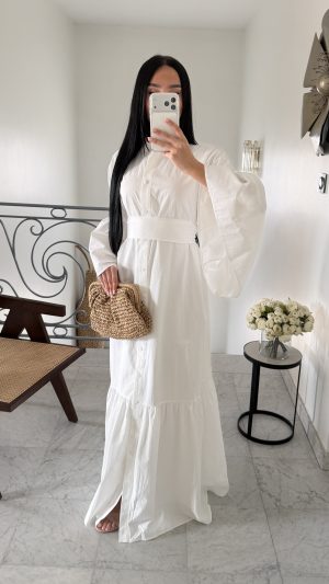 Robe chemise longue 100% coton [BLANC]