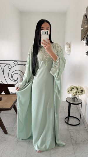 Robe longue perlée et cintrée [VERT D'EAU]