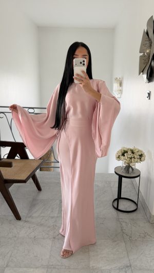 Robe longue portefeuille en satin [ROSE]