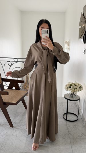 Ensemble jupe et haut à noeud [TAUPE]