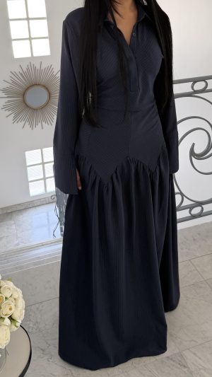 Robe longue rayé cintrée [BLEU]