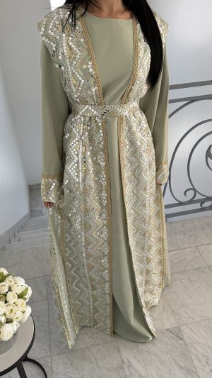 Ensemble kimono sans manches effet caftan [VERT]