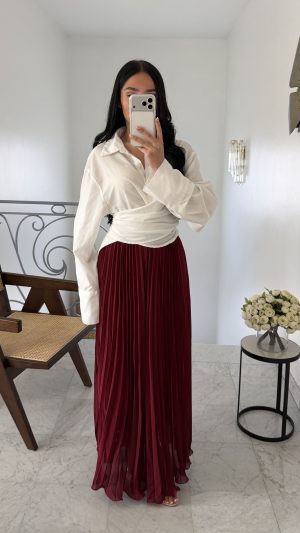Jupe plissée en mousseline doublée [BORDEAUX]