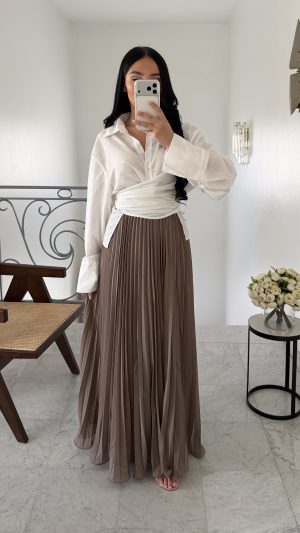 Jupe plissée en mousseline doublée [TAUPE]