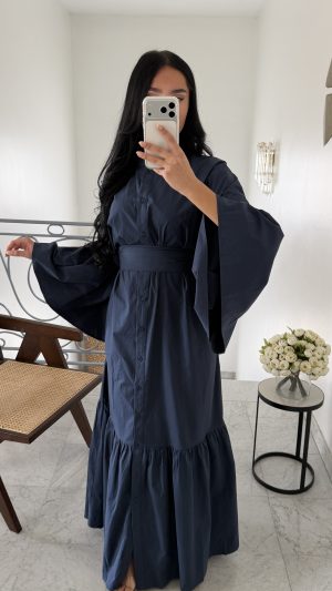 Robe chemise longue 100% coton [MARINE]