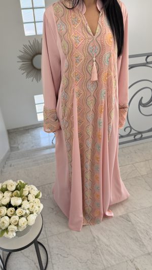 Robe longue plissée à motifs [ROSE]