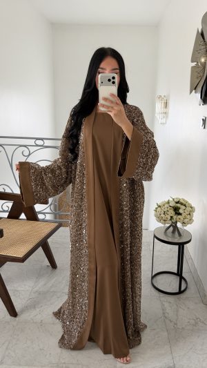 Enesemble kimono à sequins [MARRON]