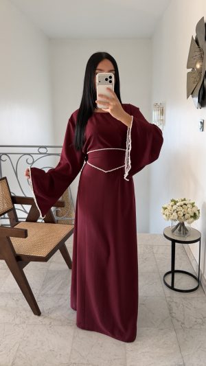 Abaya corset perler [BORDEAUX]