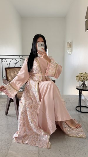 Ensemble kimono sans manches effet caftan [ROSE]