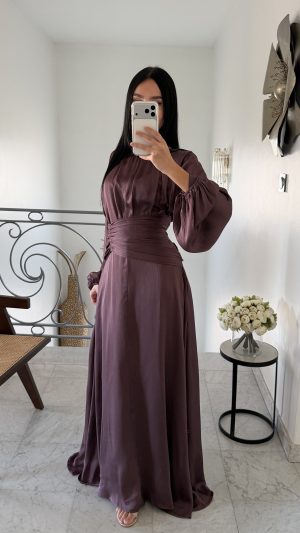 فستان طويل بحزام ملفوف [PRUNE]