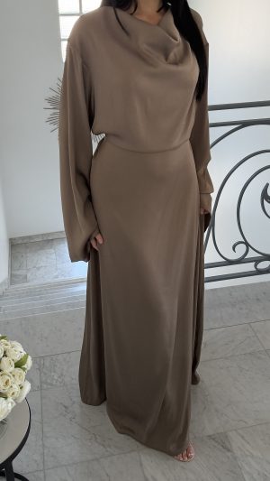 Robe satinée lacets au dos [TAUPE]
