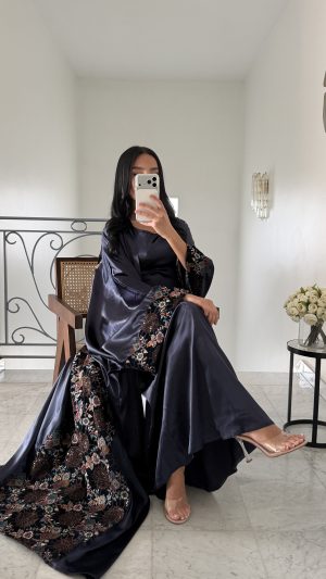 CREATION - Ensemble 2 pièces kimono au dos en saree du kuwait [BLEU]