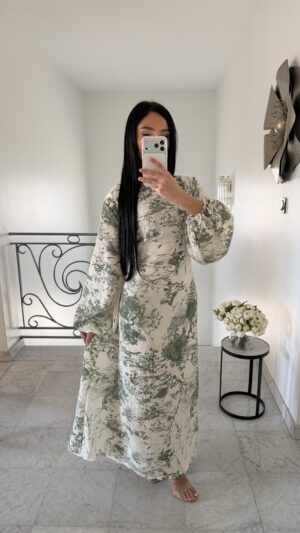 Robe lacets au dos motifs florales [KAKI]