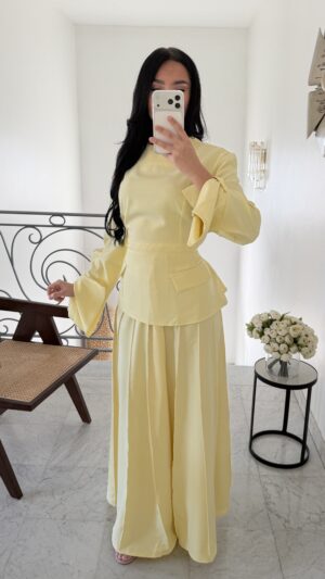 Ensemble jupe évasée haut à poche [JAUNE]