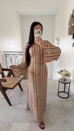 Robe doublée lacets au dos multicolors [JAUNE]