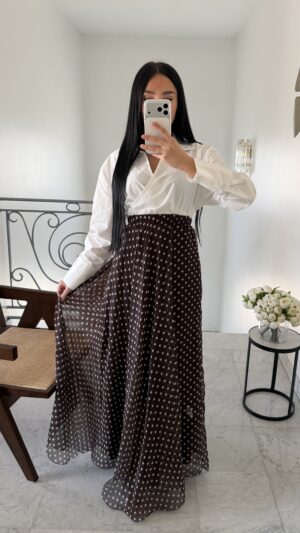 Jupe a pois en mousseline [MARRON]