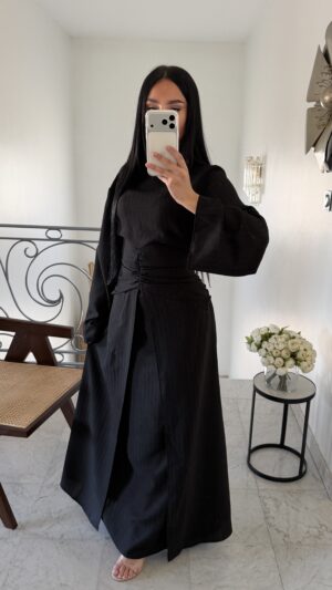 Robe longue drapée effet lin [NOIR]