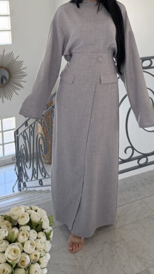 Ensemble jupe portefeuille effet lin [GRIS]